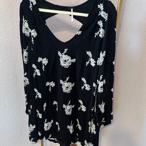 Free People Black Dress with White Floral Design